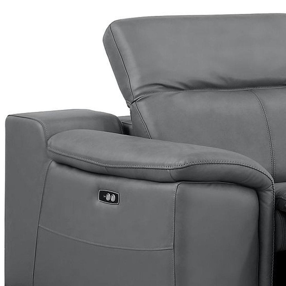 Three Piece Battleship Gray Genuine Leather Six Person Seating Set