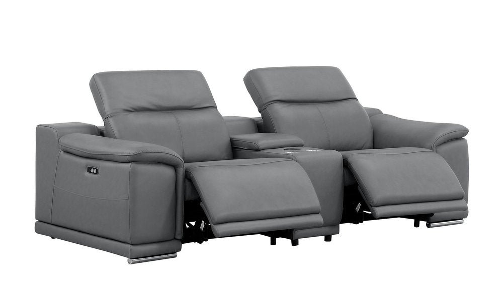 Three Piece Battleship Gray Genuine Leather Six Person Seating Set