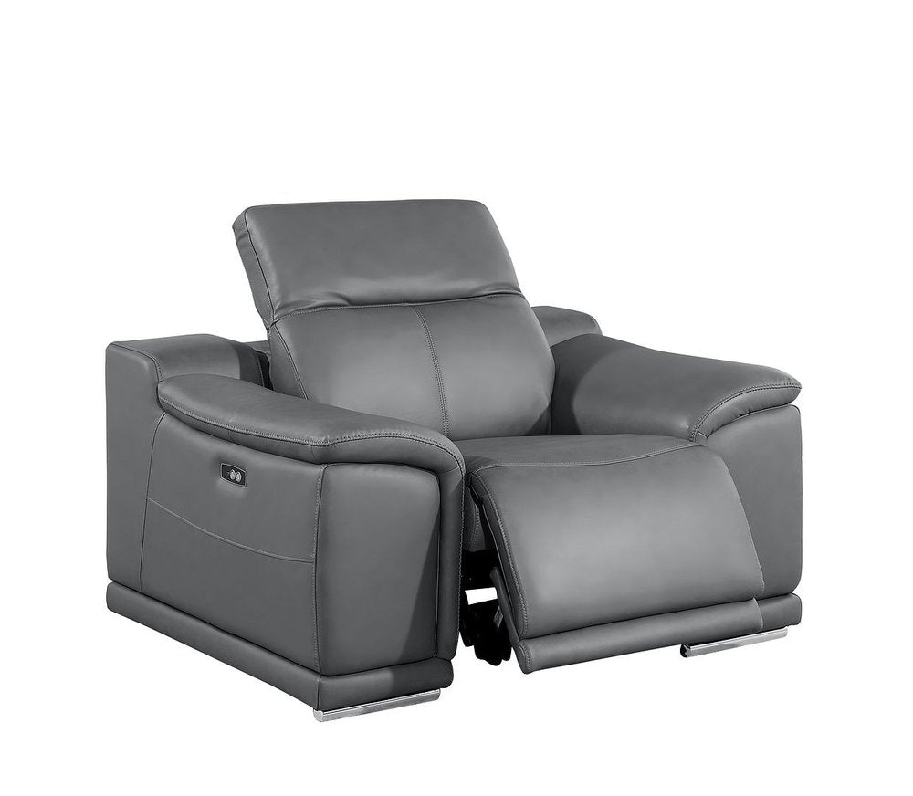 Three Piece Battleship Gray Genuine Leather Six Person Seating Set