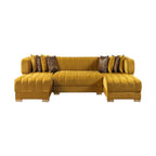 Mustard Velvet U Shaped Three Piece Sofa and Chaise Sectional With Toss Pillows