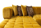 Mustard Velvet U Shaped Three Piece Sofa and Chaise Sectional With Toss Pillows