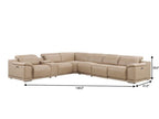 Beige Leather Modular L Shaped Seven Piece Corner Sectional With Console