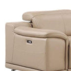 Beige Leather Modular L Shaped Seven Piece Corner Sectional With Console