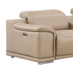 Beige Leather Modular L Shaped Seven Piece Corner Sectional With Console