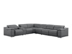 Battleship Gray Leather Modular L Shaped Seven Piece Corner Sectional With Console