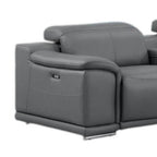 Battleship Gray Leather Modular L Shaped Seven Piece Corner Sectional With Console