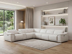 White Leather Modular L Shaped Seven Piece Corner Sectional With Console