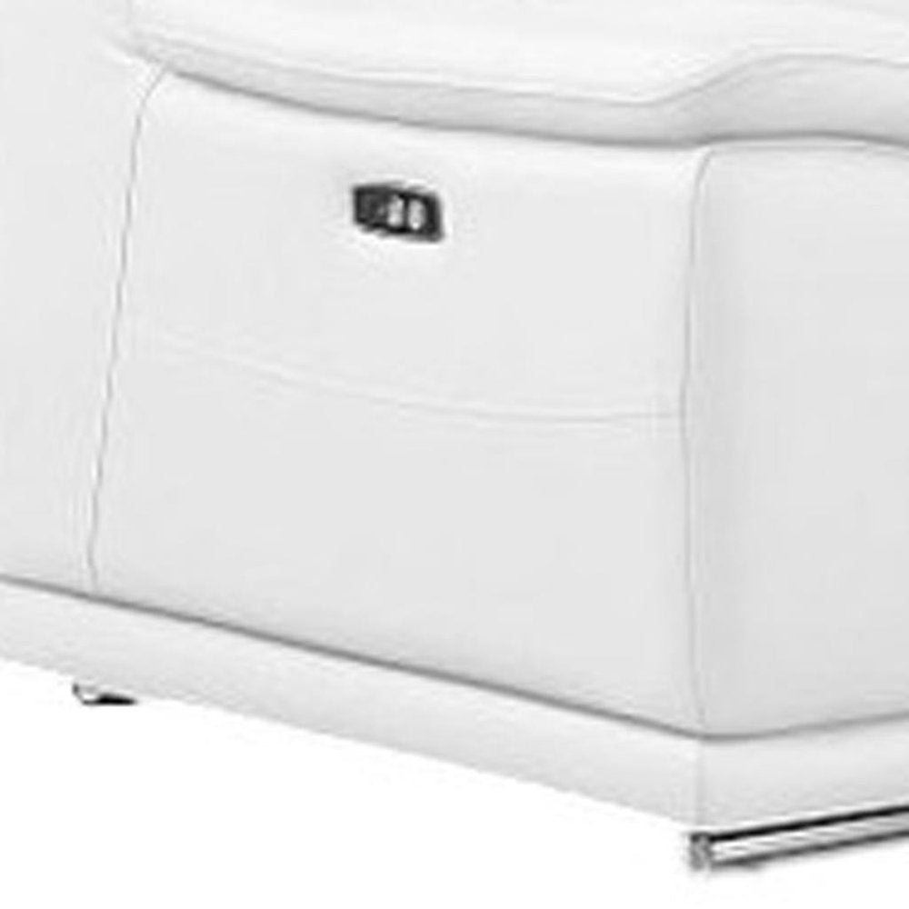 White Leather Modular L Shaped Seven Piece Corner Sectional With Console