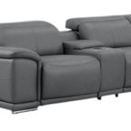 Battleship Gray Leather Modular L Shaped Seven Piece Corner Sectional With Console
