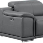 Battleship Gray Leather Modular L Shaped Seven Piece Corner Sectional With Console