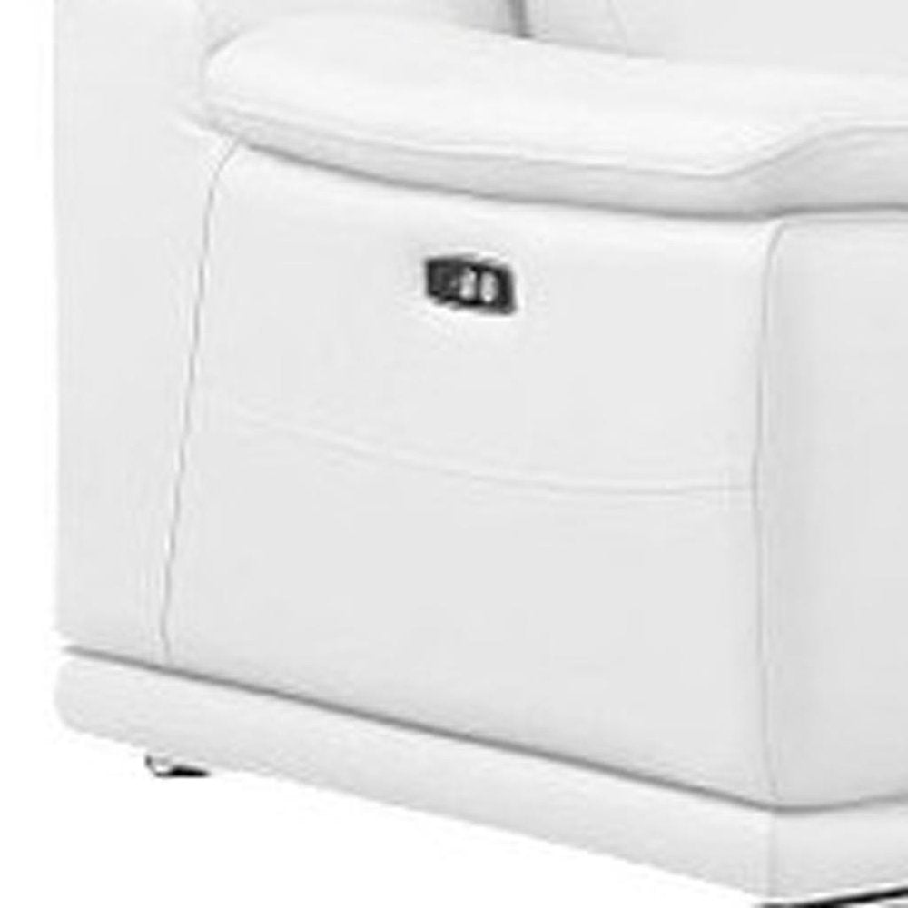 White Leather Modular L Shaped Seven Piece Corner Sectional With Console