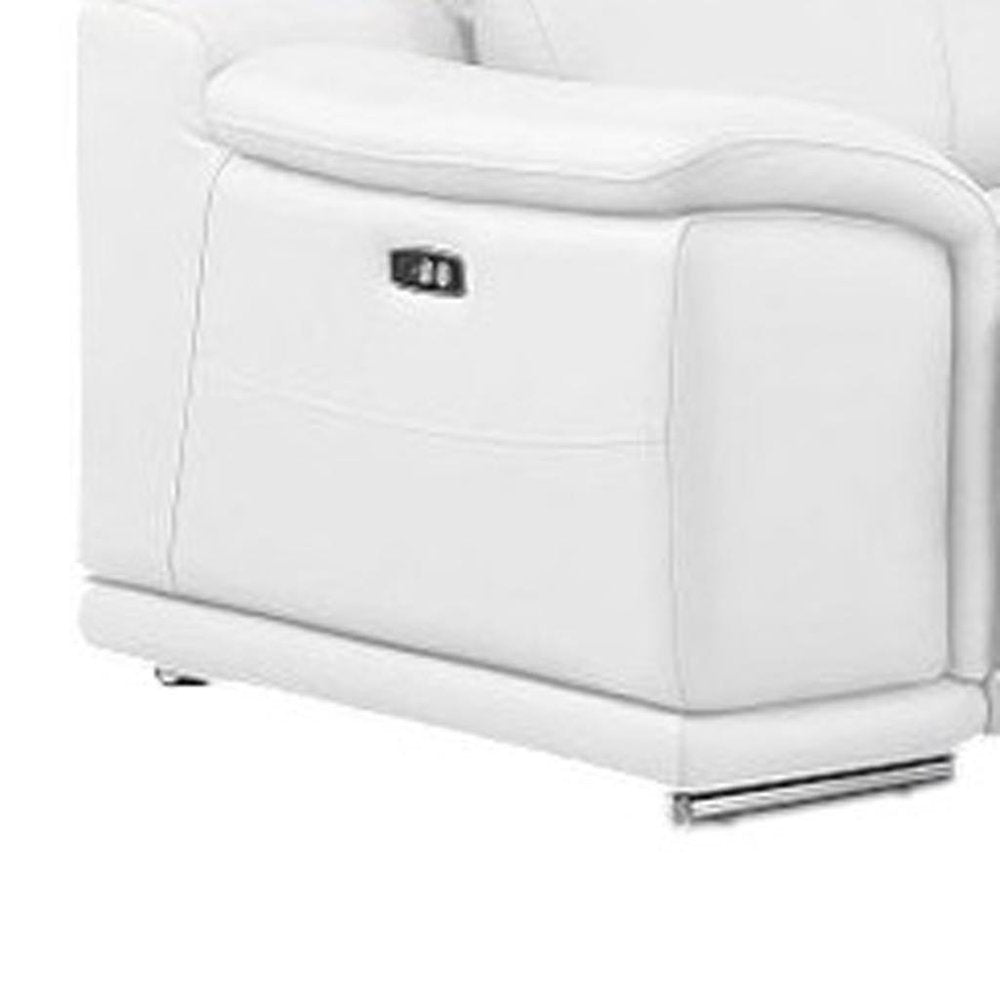 White Leather Modular L Shaped Seven Piece Corner Sectional With Console