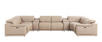 Beige Leather Power Reclining U Shaped Eight Piece Corner Sectional With Console