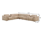 Beige Leather Modular L Shaped Eight Piece Corner Sectional With Console
