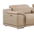 Beige Leather Modular L Shaped Eight Piece Corner Sectional With Console