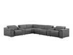 Battleship Gray Leather Modular L Shaped Eight Piece Corner Sectional With Console