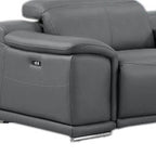 Battleship Gray Leather Modular L Shaped Eight Piece Corner Sectional With Console