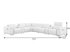 White Leather Modular L Shaped Eight Piece Corner Sectional With Console