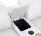 White Leather Modular L Shaped Eight Piece Corner Sectional With Console