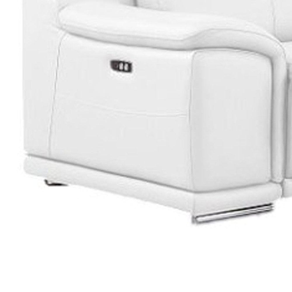 White Leather Modular L Shaped Eight Piece Corner Sectional With Console