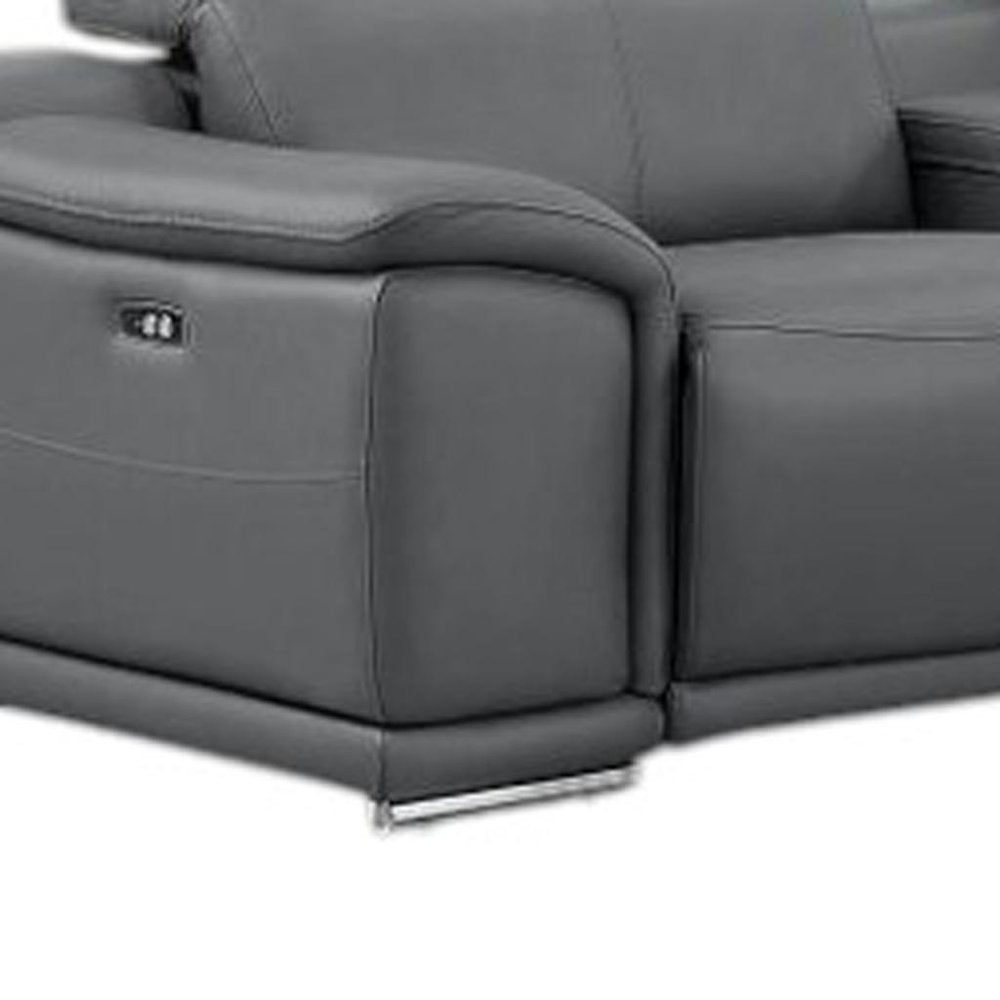 Battleship Gray Leather Modular L Shaped Eight Piece Corner Sectional With Console