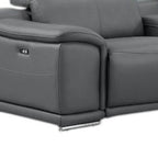 Battleship Gray Leather Modular L Shaped Eight Piece Corner Sectional With Console