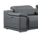 Battleship Gray Leather Modular L Shaped Eight Piece Corner Sectional With Console
