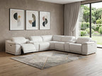 White Leather Modular L Shaped Eight Piece Corner Sectional With Console