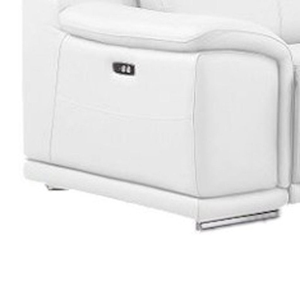 White Leather Modular L Shaped Eight Piece Corner Sectional With Console