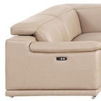 Beige Leather Power Reclining U Shaped Eight Piece Corner Sectional With Console