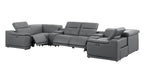Battleship Gray Leather Power Reclining U Shaped Eight Piece Corner Sectional With Console