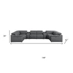 Battleship Gray Leather Power Reclining U Shaped Eight Piece Corner Sectional With Console