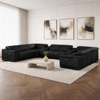 Battleship Gray Leather Power Reclining U Shaped Ten Piece Corner Sectional With Console