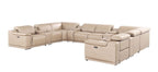 Beige Leather Power Reclining U Shaped Twelve Piece Corner Sectional With Console