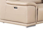 Beige Leather Power Reclining U Shaped Twelve Piece Corner Sectional With Console