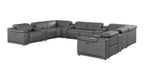 Battleship Gray Leather Power Reclining U Shaped Twelve Piece Corner Sectional With Console