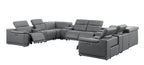 Battleship Gray Leather Power Reclining U Shaped Twelve Piece Corner Sectional With Console
