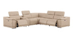Beige Leather Power Reclining L Shaped Six Piece Corner Sectional With Console