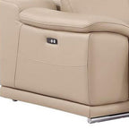 Beige Leather Power Reclining L Shaped Six Piece Corner Sectional With Console