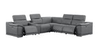 Battleship Gray Leather Power Reclining L Shaped Six Piece Corner Sectional With Console