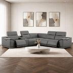 Battleship Gray Leather Power Reclining L Shaped Six Piece Corner Sectional With Console