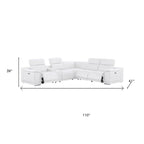 White Leather Power Reclining L Shaped Six Piece Corner Sectional With Console