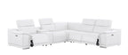 White Leather Power Reclining L Shaped Six Piece Corner Sectional With Console