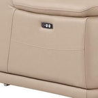 Beige Leather Power Reclining L Shaped Five Piece Corner Sectional