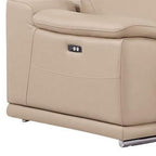Beige Leather Power Reclining L Shaped Five Piece Corner Sectional