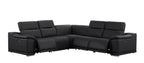 Black Leather Power Reclining L Shaped Five Piece Corner Sectional