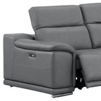 Battleship Gray Leather Power Reclining L Shaped Five Piece Corner Sectional