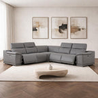 Battleship Gray Leather Power Reclining L Shaped Five Piece Corner Sectional