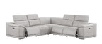 Ash Gray Leather Power Reclining L Shaped Five Piece Corner Sectional