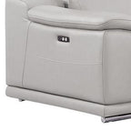 Ash Gray Leather Power Reclining L Shaped Five Piece Corner Sectional